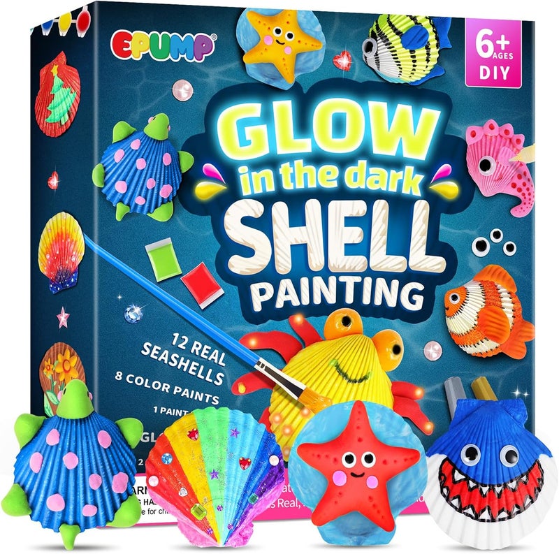 EPUMP Shell Painting Kit - Glow in The Dark Arts and Crafts for Kids Ages 6-12, Art Supplies Toy Kids Craft Paint Kits for Boys Girls Christmas Birthday Gift Toy - Image 1